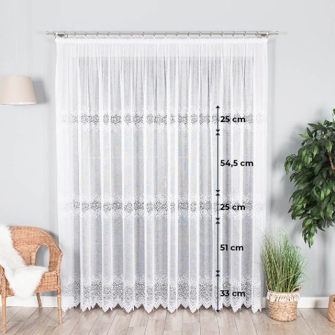 Firanka biała żakardowa pasowa wys.250cm 001539 Firanka biała żakardowa pasowa wys.250cm 001539