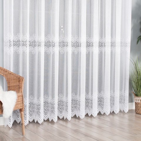 Firanka biała żakardowa pasowa wys.250cm 001539 Firanka biała żakardowa pasowa wys.250cm 001539