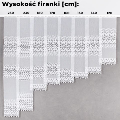 Firanka biała żakardowa pasowa wys.250cm 004465 Firanka biała żakardowa pasowa wys.250cm 004465