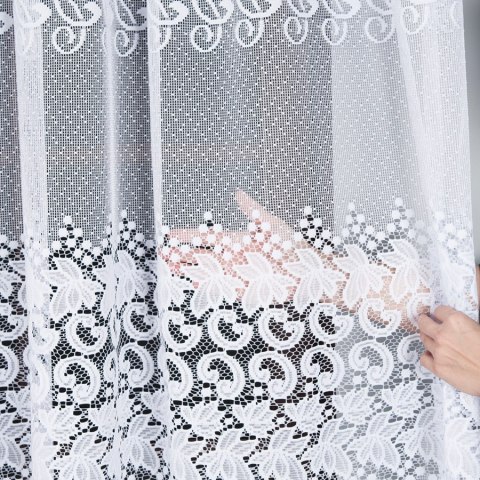 Firanka biała żakardowa pasowa wys.250cm 004465 Firanka biała żakardowa pasowa wys.250cm 004465