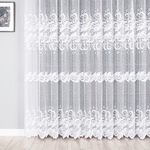 Firanka biała żakardowa pasowa, wys. 250cm 049312 Firanka biała żakardowa pasowa, wys. 250cm 049312