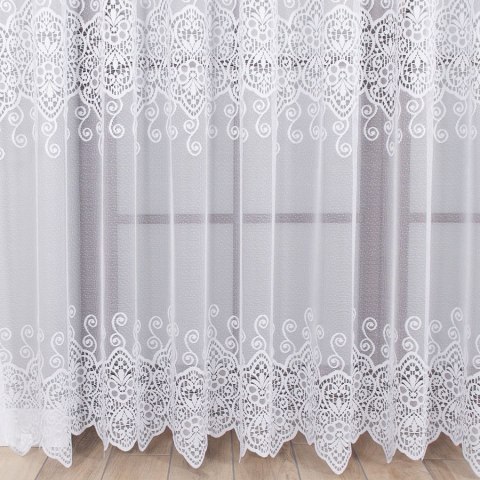 Firanka biała żakardowa pasowa wys. 250cm 018495 Firanka biała żakardowa pasowa wys. 250cm 018495