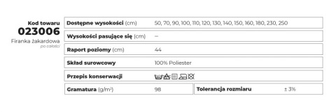 Firanka biała żakardowa po całości wys.120cm 023006 Firanka biała żakardowa po całości wys.120cm 023006