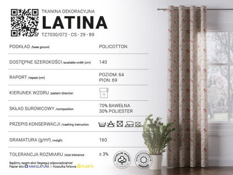 LATINA Tkanina na zasłony, szer.140cm, TZ7030 LATINA Tkanina na zasłony, szer.140cm, TZ7030