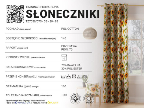 SŁONECZNIKI Tkanina na zasłony, szer.140cm, TZ7030/075/001/140000/1 SŁONECZNIKI Tkanina na zasłony, szer.140cm, TZ7030/075/001/140000/1