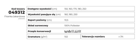 Firanka biała żakardowa pasowa, wys.180cm 049312 Firanka biała żakardowa pasowa, wys.180cm 049312