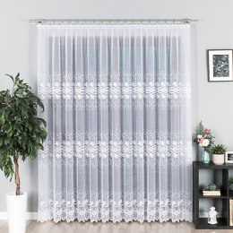 Firanka żakardowa ze wzorem pasowym, wys.230cm, kolor biały 018960