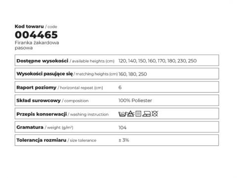 Firanka biała żakardowa pasowa wys.250cm 004465 Firanka biała żakardowa pasowa wys.250cm 004465
