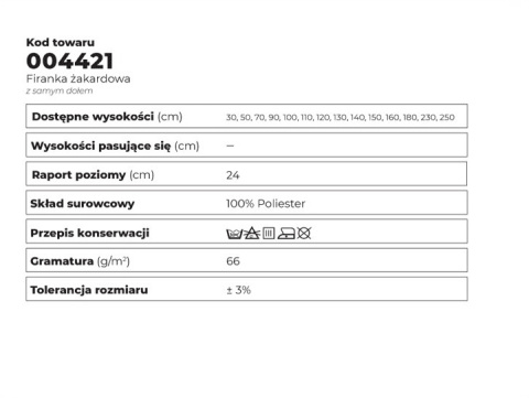 Firanka biała żakardowa z samym dołem wys.180cm 004421 Firanka biała żakardowa z samym dołem wys.180cm 004421