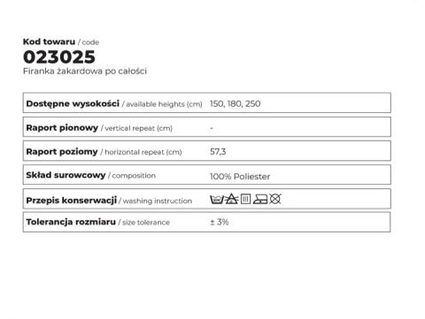 Firanka biała żakardowa ze wzorem po całości, wys.270cm 023025 Firanka biała żakardowa ze wzorem po całości, wys.270cm 023025