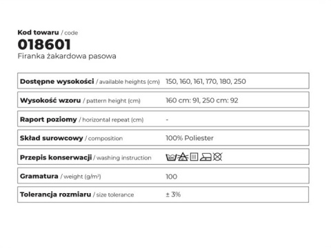KORINO Firanka gotowa, 160x310cm, kolor biały 018601 KORINO Firanka gotowa, 160x310cm, kolor biały 018601