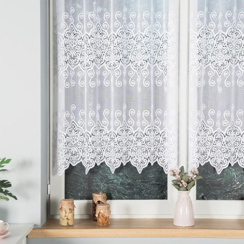 Firanka żakardowa ze wzorem pasowym, wys.120cm, kolor biały 018495 Firanka żakardowa ze wzorem pasowym, wys.120cm, kolor biały 018495