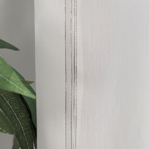 Firanka fantazyjna ze wzorem pasowym z ołowianką, wys.305cm, kolor biały z szarym ze srebrną nitką 019789/OLO/002/00030 Firanka fantazyjna ze wzorem pasowym z ołowianką, wys.305cm, kolor biały z szarym ze srebrną nitką 019789/OLO/002/00030