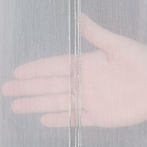 Firanka fantazyjna ze wzorem pasowym z ołowianką, wys.305cm, kolor biały z szarym ze srebrną nitką 019789/OLO/002/00030 Firanka fantazyjna ze wzorem pasowym z ołowianką, wys.305cm, kolor biały z szarym ze srebrną nitką 019789/OLO/002/00030