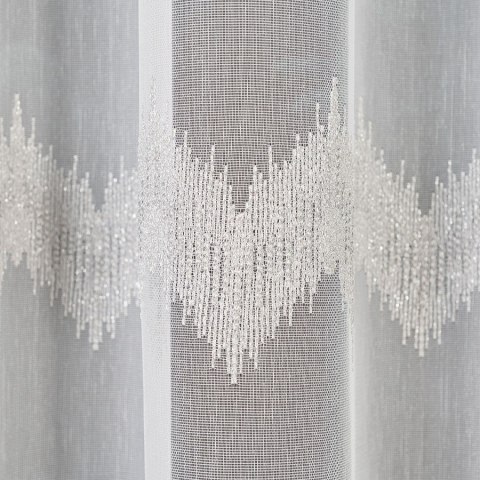 Firanka haftowana ze wzorem pasowym z ołowianką, wys.160cm, kolor biały z szarym i srebrnym 112750/OLO/002/000160/1 Firanka haftowana ze wzorem pasowym z ołowianką, wys.160cm, kolor biały z szarym i srebrnym 112750/OLO/002/000160/1