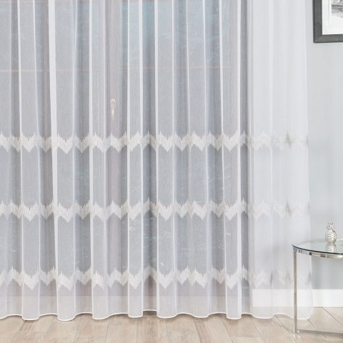 Firanka haftowana ze wzorem pasowym z ołowianką, wys.280cm, kolor biały z szarym i srebrnym 112750/OLO/002/000280/1 Firanka haftowana ze wzorem pasowym z ołowianką, wys.280cm, kolor biały z szarym i srebrnym 112750/OLO/002/000280/1