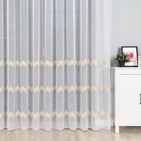 Firanka haftowana ze wzorem pasowym z ołowianką, wys.280cm, kolor biały ze złotym 112750/OLO/004/000280/1 Firanka haftowana ze wzorem pasowym z ołowianką, wys.280cm, kolor biały ze złotym 112750/OLO/004/000280/1