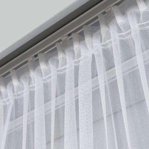 Firanka haftowana ze wzorem pasowym z ołowianką, wys.280cm, kolor biały ze złotym 112750/OLO/004/000280/1 Firanka haftowana ze wzorem pasowym z ołowianką, wys.280cm, kolor biały ze złotym 112750/OLO/004/000280/1