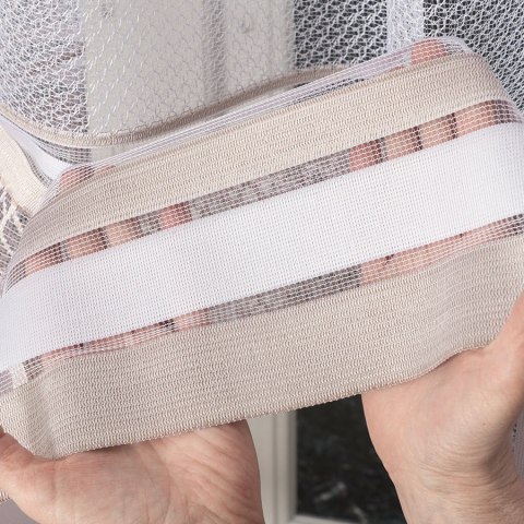 Firanka żakardowa ze wzorem pasowym, wys. 150cm, kolor stare złoto 017834/000/027/000150/1 Firanka żakardowa ze wzorem pasowym, wys. 150cm, kolor stare złoto 017834/000/027/000150/1