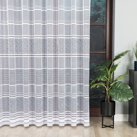 Firanka żakardowa ze wzorem pasowym, wys. 250cm, kolor szary 017834/000/049/000250/1 Firanka żakardowa ze wzorem pasowym, wys. 250cm, kolor szary 017834/000/049/000250/1