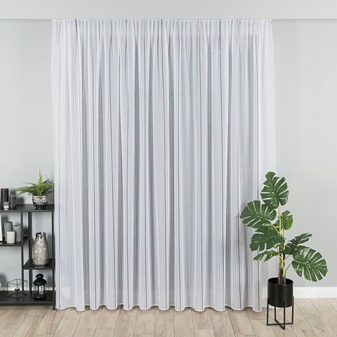Firanka fantazyjna ze wzorem pasowym z ołowianką, wys. 320cm, kolor biały z szarym ze srebrną nitką 019879/OLO/020/00032 Firanka fantazyjna ze wzorem pasowym z ołowianką, wys. 320cm, kolor biały z szarym ze srebrną nitką 019879/OLO/020/00032