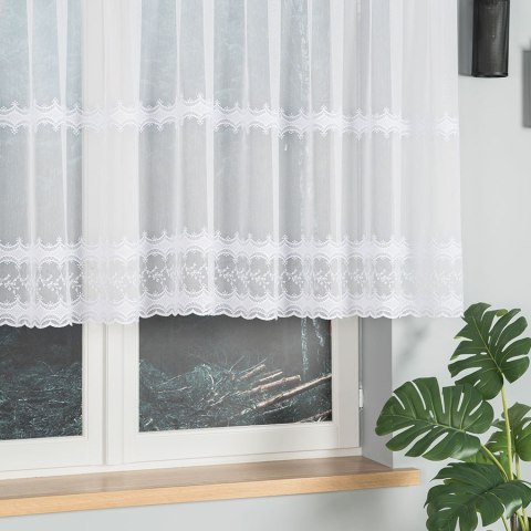 Firanka haftowana ze wzorem pasowym, wys. 120cm, kolor biały z błyskiem 082936/768/001/000120/1 Firanka haftowana ze wzorem pasowym, wys. 120cm, kolor biały z błyskiem 082936/768/001/000120/1