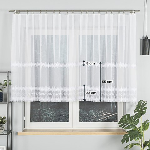Firanka haftowana ze wzorem pasowym, wys. 120cm, kolor biały z błyskiem 082936/768/001/000120/1 Firanka haftowana ze wzorem pasowym, wys. 120cm, kolor biały z błyskiem 082936/768/001/000120/1