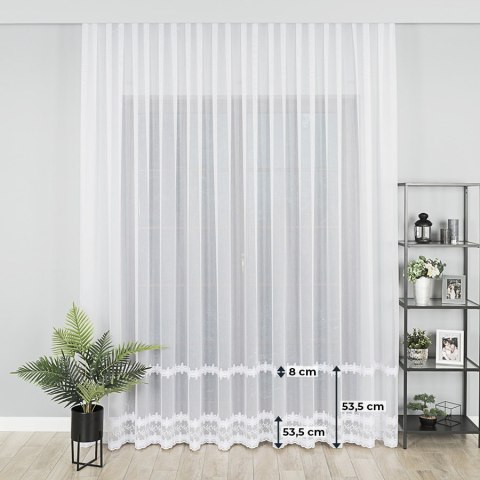Firanka haftowana ze wzorem pasowym, wys. 280cm, kolor biały z błyskiem 082936/768/001/000280/1 Firanka haftowana ze wzorem pasowym, wys. 280cm, kolor biały z błyskiem 082936/768/001/000280/1