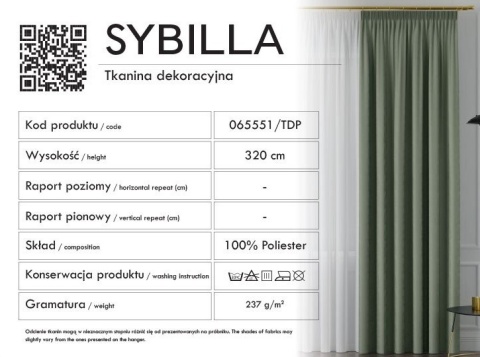 SYBILLA Tkanina na zasłony, wys. 320cm, kolor 132 miętowy 065551/TDP/132/000320/1 SYBILLA Tkanina na zasłony, wys. 320cm, kolor 132 miętowy 065551/TDP/132/000320/1