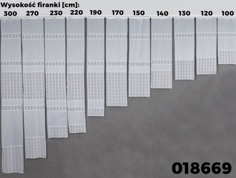 Firanka żakardowa, pasowa, wys. 230cm, kolor biały 018869/000/001/000230/1 Firanka żakardowa, pasowa, wys. 230cm, kolor biały 018869/000/001/000230/1