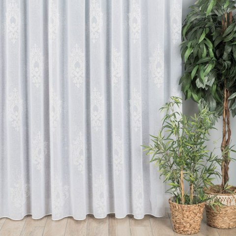 Firanka fantazyjna ze wzorem ornamentowym z ołowianką, wys. 290cm, kolor biały 100281/OLO/001/000290/1 Firanka fantazyjna ze wzorem ornamentowym z ołowianką, wys. 290cm, kolor biały 100281/OLO/001/000290/1