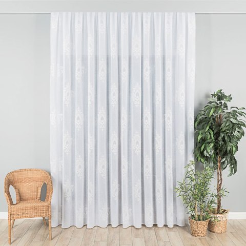 Firanka fantazyjna ze wzorem ornamentowym z ołowianką, wys. 290cm, kolor biały 100281/OLO/001/000290/1 Firanka fantazyjna ze wzorem ornamentowym z ołowianką, wys. 290cm, kolor biały 100281/OLO/001/000290/1