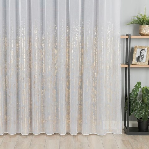 Firanka fantazyjna ze wzorem na samym dole z ołowianką, wys. 315cm, kolor biały ze złotym zdobieniem 318099/OLO/001/0003 Firanka fantazyjna ze wzorem na samym dole z ołowianką, wys. 315cm, kolor biały ze złotym zdobieniem 318099/OLO/001/0003