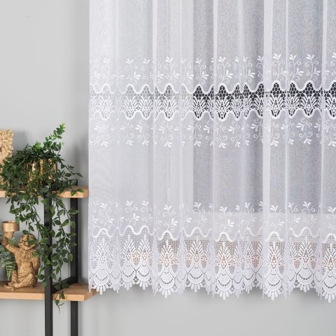 Firanka z aplikacją na markizecie, pasowa, wys. 160cm, kolor biały 008103/433/001/000160/1 Firanka z aplikacją na markizecie, pasowa, wys. 160cm, kolor biały 008103/433/001/000160/1