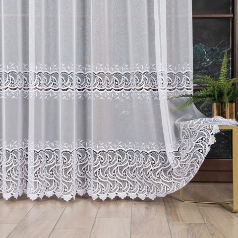 Firanka z aplikacją na markizecie ze wzorem pasowym, wys. 280cm, kolor biały 008828/433/001/000280/1 Firanka z aplikacją na markizecie ze wzorem pasowym, wys. 280cm, kolor biały 008828/433/001/000280/1