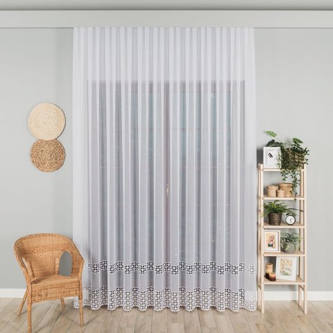 Firanka z aplikacją ze wzorem pasowym, wys. 280cm, kolor biały 008842/178/001/000280/1 Firanka z aplikacją ze wzorem pasowym, wys. 280cm, kolor biały 008842/178/001/000280/1