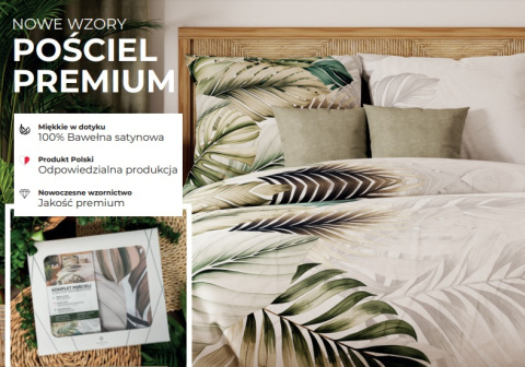 TROPIKALNA OAZA, Komplet pościeli PREMIUM z satyny bawełnianej 160x200cm, zadruk dwustronny T20194/SAT/001/160200/1 TROPIKALNA OAZA, Komplet pościeli PREMIUM z satyny bawełnianej 160x200cm, zadruk dwustronny T20194/SAT/001/160200/1