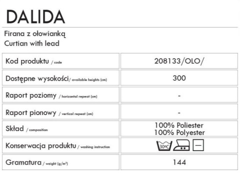 DALIDA Firana fantazyjna kreszowana, wys. 300cm, kolor 002 off white 208133/OLO/002/000300/1 DALIDA Firana fantazyjna kreszowana, wys. 300cm, kolor 002 off white 208133/OLO/002/000300/1
