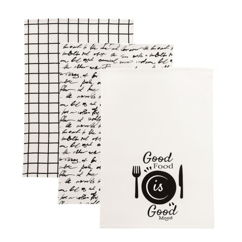 GOOD FOOD GOOD MOOD Komplet 3 ścierek kuchennych, 40x60cm S00014/SCI/001/040060/1 GOOD FOOD GOOD MOOD Komplet 3 ścierek kuchennych, 40x60cm S00014/SCI/001/040060/1