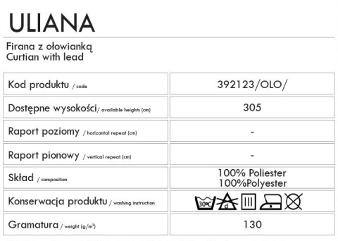 ULIANA Firana fantazyjna, wys. 305cm, kolor 005 jasny szary 392123/OLO/005/000305/1 ULIANA Firana fantazyjna, wys. 305cm, kolor 005 jasny szary 392123/OLO/005/000305/1