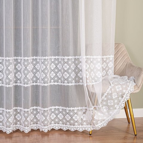 Firanka haftowana ze wzorem pasowym, wys. 290cm, kolor biały 013294/MIR/001/000290/1 Firanka haftowana ze wzorem pasowym, wys. 290cm, kolor biały 013294/MIR/001/000290/1