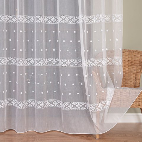 Firanka haftowana ze wzorem pasowym z ołowianką, wys. 290cm, kolor biały 013295/OLO/001/000290/1 Firanka haftowana ze wzorem pasowym z ołowianką, wys. 290cm, kolor biały 013295/OLO/001/000290/1