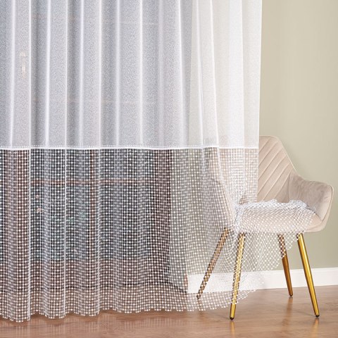 Firanka z aplikacją na markizecie ze wzorem pasowym, wys. 280cm, kolor 680 biały z białym dołem 081778/433/680/000280/1 Firanka z aplikacją na markizecie ze wzorem pasowym, wys. 280cm, kolor 680 biały z białym dołem 081778/433/680/000280/1