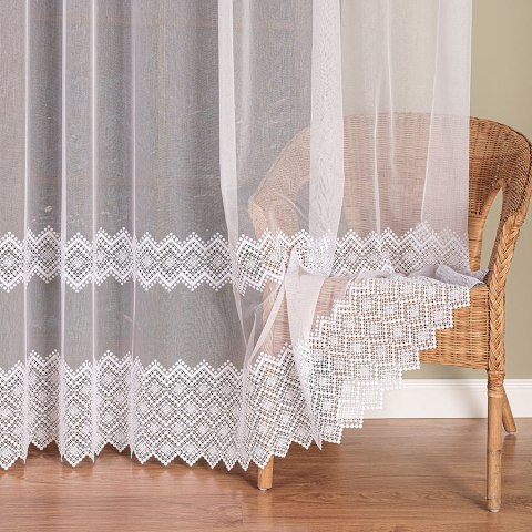 Firanka z aplikacją ze wzorem pasowym na markizecie, wys. 280cm, kolor biały 009377/178/001/000280/1 Firanka z aplikacją ze wzorem pasowym na markizecie, wys. 280cm, kolor biały 009377/178/001/000280/1