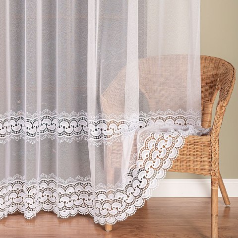 Firanka z aplikacją, pasowa na markizecie, wys. 280cm, kolor biały 009397/433/001/000280/1 Firanka z aplikacją, pasowa na markizecie, wys. 280cm, kolor biały 009397/433/001/000280/1