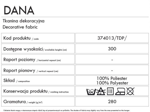 DANA Tkanina na zasłony, wys. 300cm, kolor 007 ecru 374013/TDP/007/000300/1 DANA Tkanina na zasłony, wys. 300cm, kolor 007 ecru 374013/TDP/007/000300/1