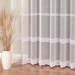 Firanka haftowana ze wzorem pasowym, wys. 280cm, kolor biały 127335/768/001/000280/1