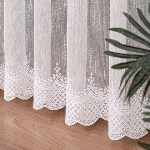 Firanka haftowana ze wzorem pasowym, wys. 300cm, kolor biały 127707/000/001/000300/1