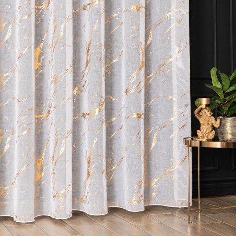 MARMA Firana gotowa na przelotkach z ołowianką, 250x140cm, kolor 004 biały ze złotym zdobieniem 132101 MARMA Firana gotowa na przelotkach z ołowianką, 250x140cm, kolor 004 biały ze złotym zdobieniem 132101