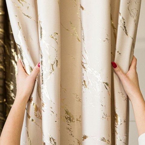 MARMA Zasłona gotowa na przelotkach, 250x140cm, kolor 016 kremowy ze złotym nadrukiem na VELVI TD0033/ZGP MARMA Zasłona gotowa na przelotkach, 250x140cm, kolor 016 kremowy ze złotym nadrukiem na VELVI TD0033/ZGP
